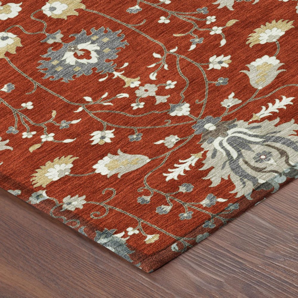 5' X 8' Red And Beige Oriental Washable Indoor Outdoor Area Rug HomeRoots