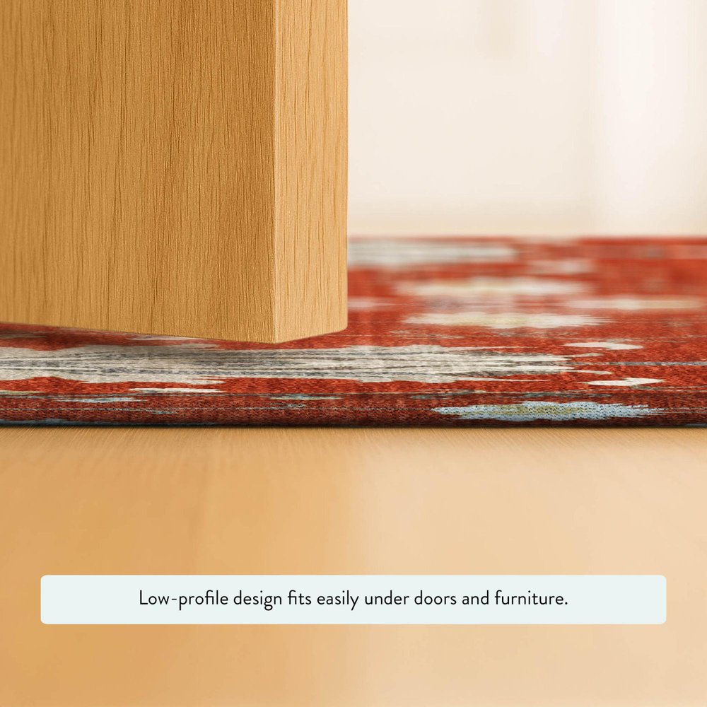 5' X 8' Red And Beige Oriental Washable Indoor Outdoor Area Rug