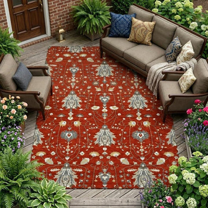 8' X 10' Red And Beige Oriental Washable Indoor Outdoor Area Rug HomeRoots