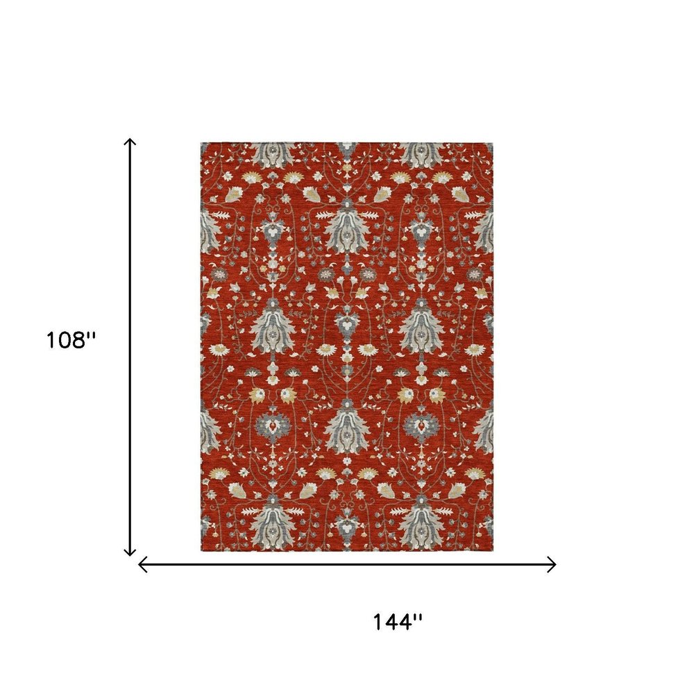 9' X 12' Red And Beige Oriental Washable Indoor Outdoor Area Rug HomeRoots