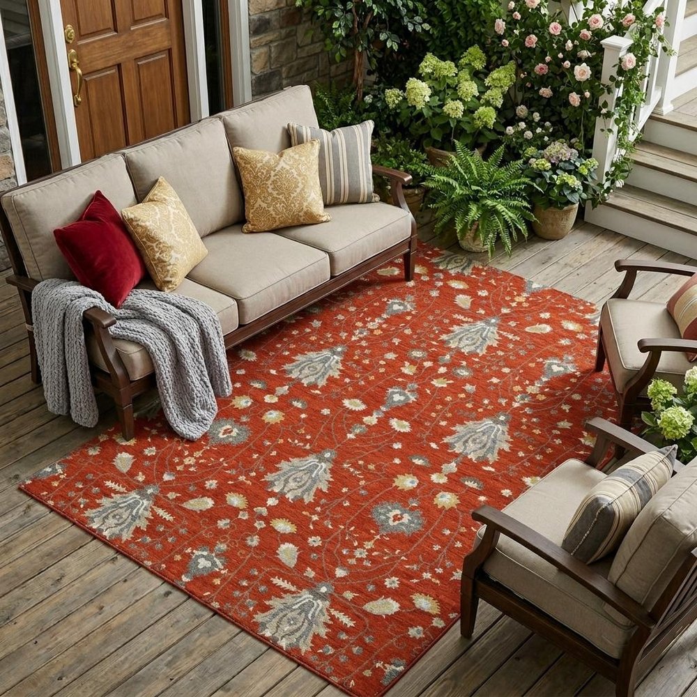 9' X 12' Red And Beige Oriental Washable Indoor Outdoor Area Rug HomeRoots
