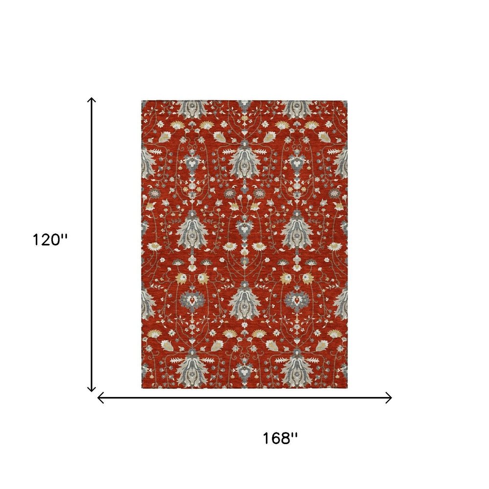 10' X 14' Red And Beige Oriental Washable Indoor Outdoor Area Rug HomeRoots