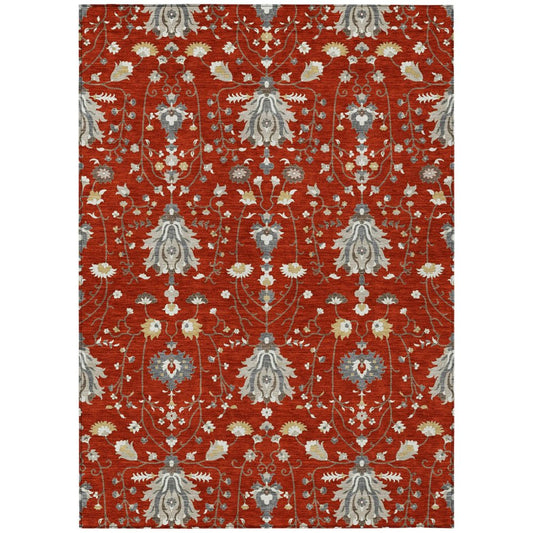10' X 14' Red And Beige Oriental Washable Indoor Outdoor Area Rug