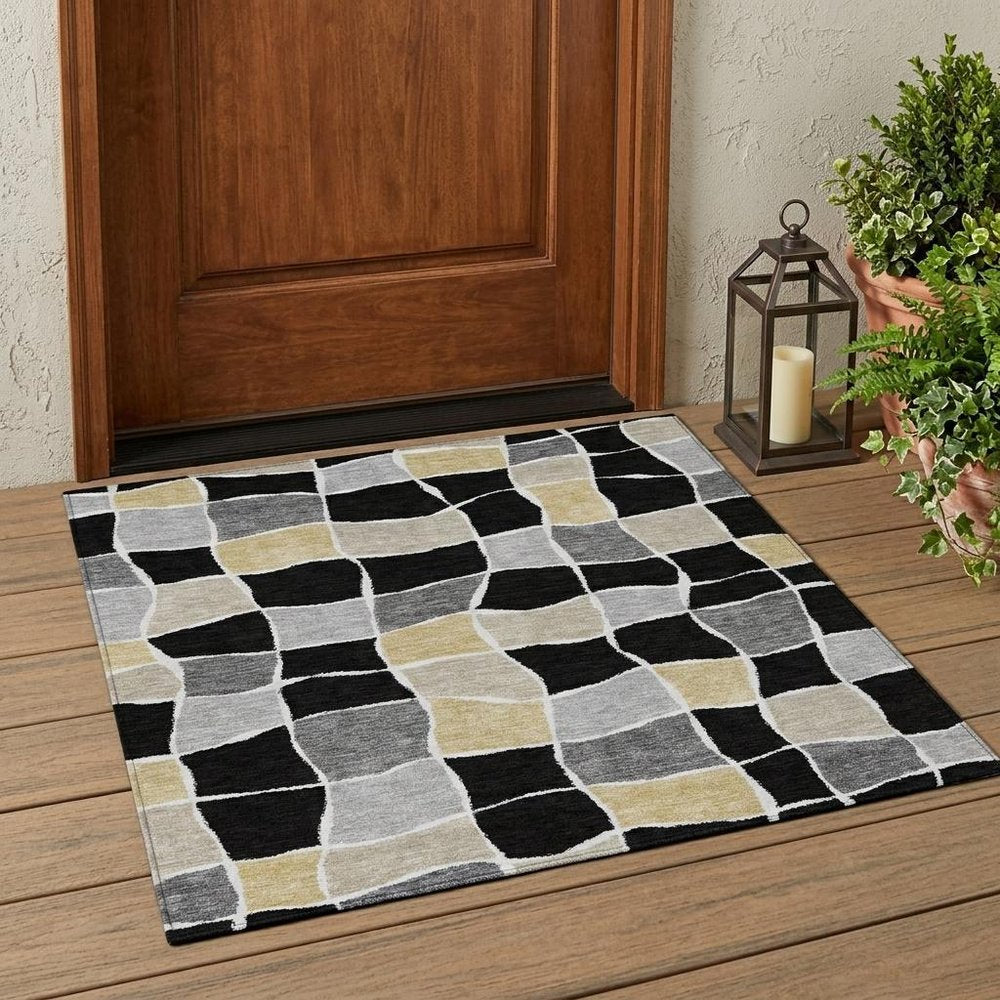 3' X 5' Black And Silver Geometric Washable Indoor Outdoor Area Rug — view 7
