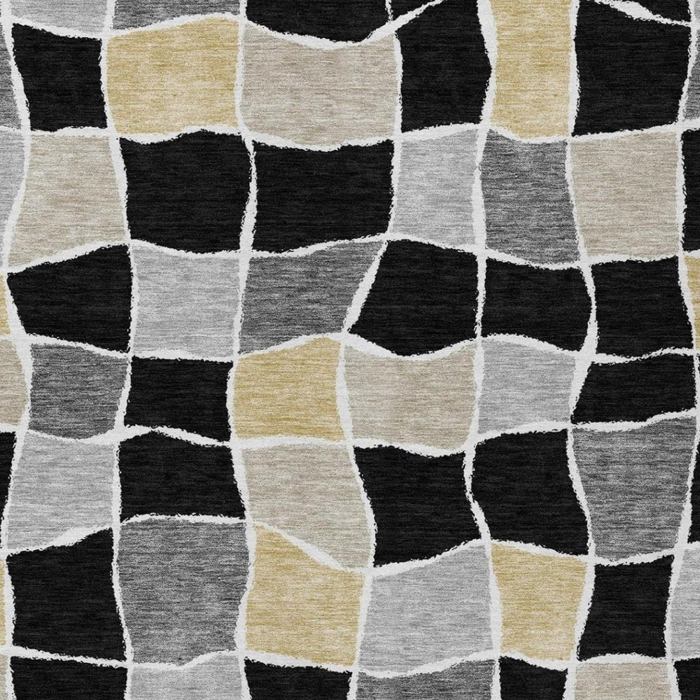 3' X 5' Black And Silver Geometric Washable Indoor Outdoor Area Rug