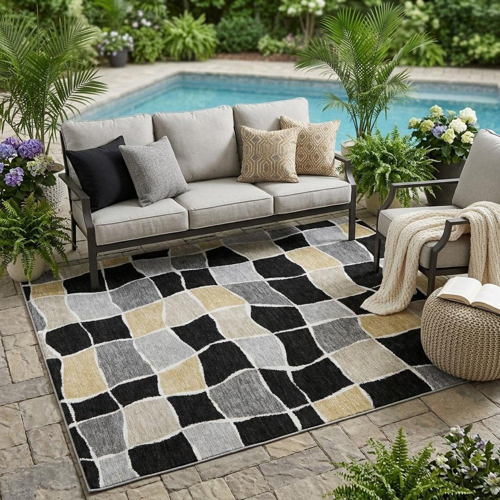 5' X 8' Black And Silver Geometric Washable Indoor Outdoor Area Rug HomeRoots