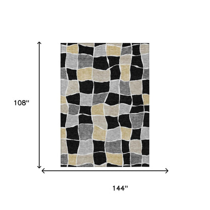 9' X 12' Black And Silver Geometric Washable Indoor Outdoor Area Rug HomeRoots