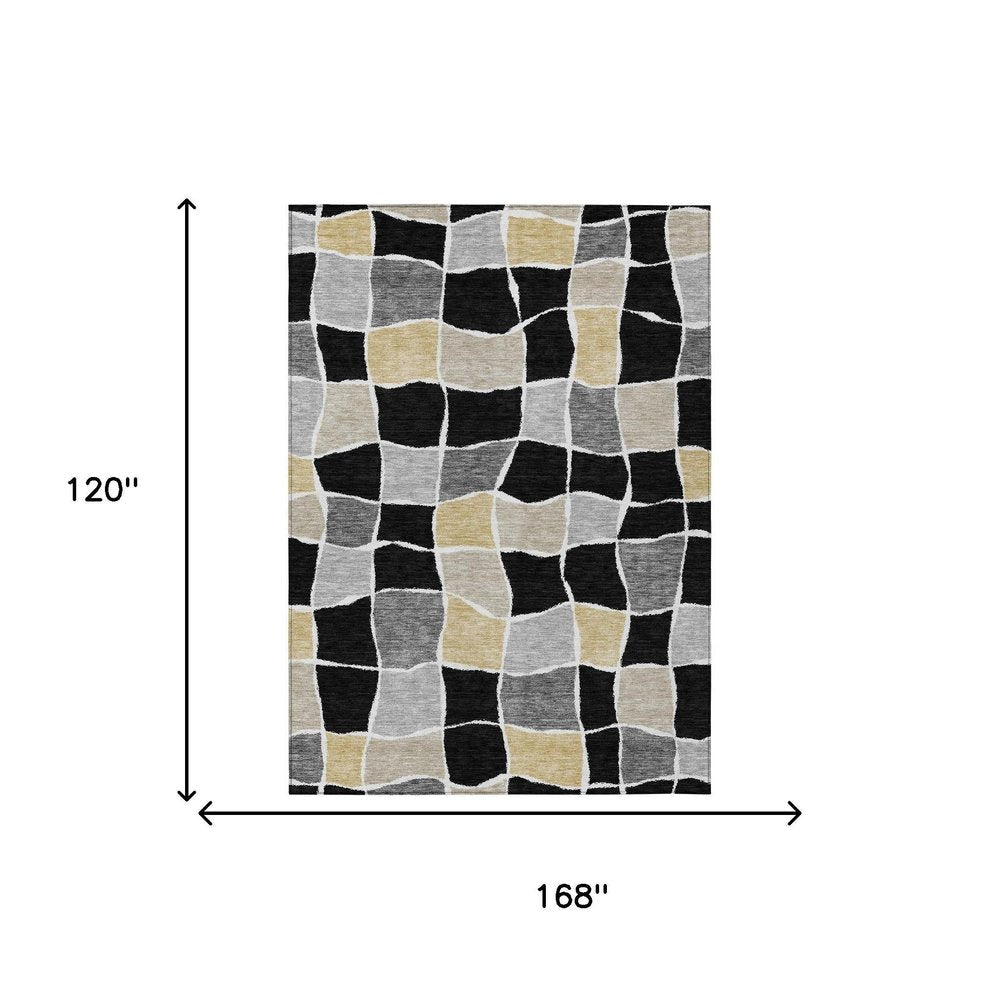 10' X 14' Black And Silver Geometric Washable Indoor Outdoor Area Rug HomeRoots
