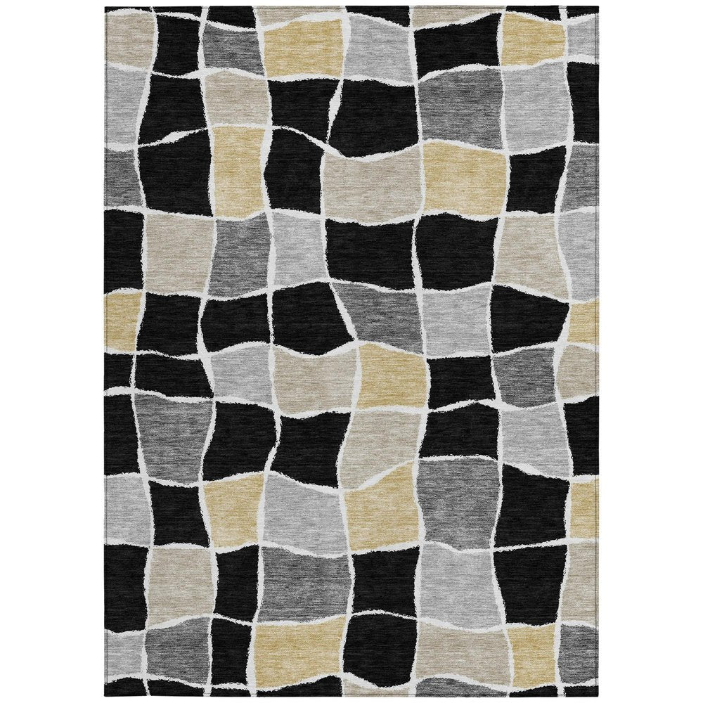 10' X 14' Black And Silver Geometric Washable Indoor Outdoor Area Rug — view 8