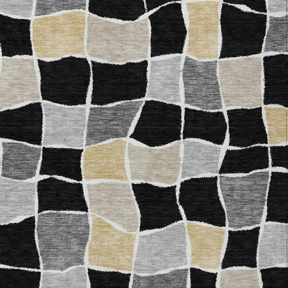 10' X 14' Black And Silver Geometric Washable Indoor Outdoor Area Rug — view 10