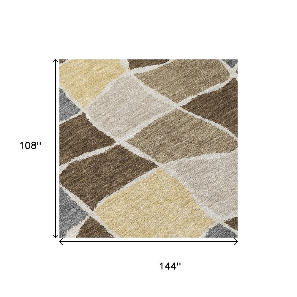 9' X 12' Chocolate And Brown Geometric Washable Indoor Outdoor Area Rug HomeRoots