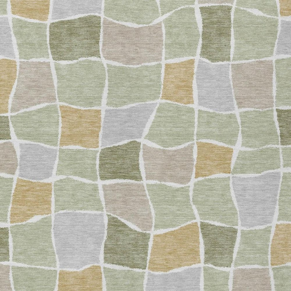 3' X 5' Green And Silver Geometric Washable Indoor Outdoor Area Rug