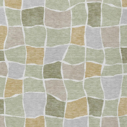 3' X 5' Green And Silver Geometric Washable Indoor Outdoor Area Rug