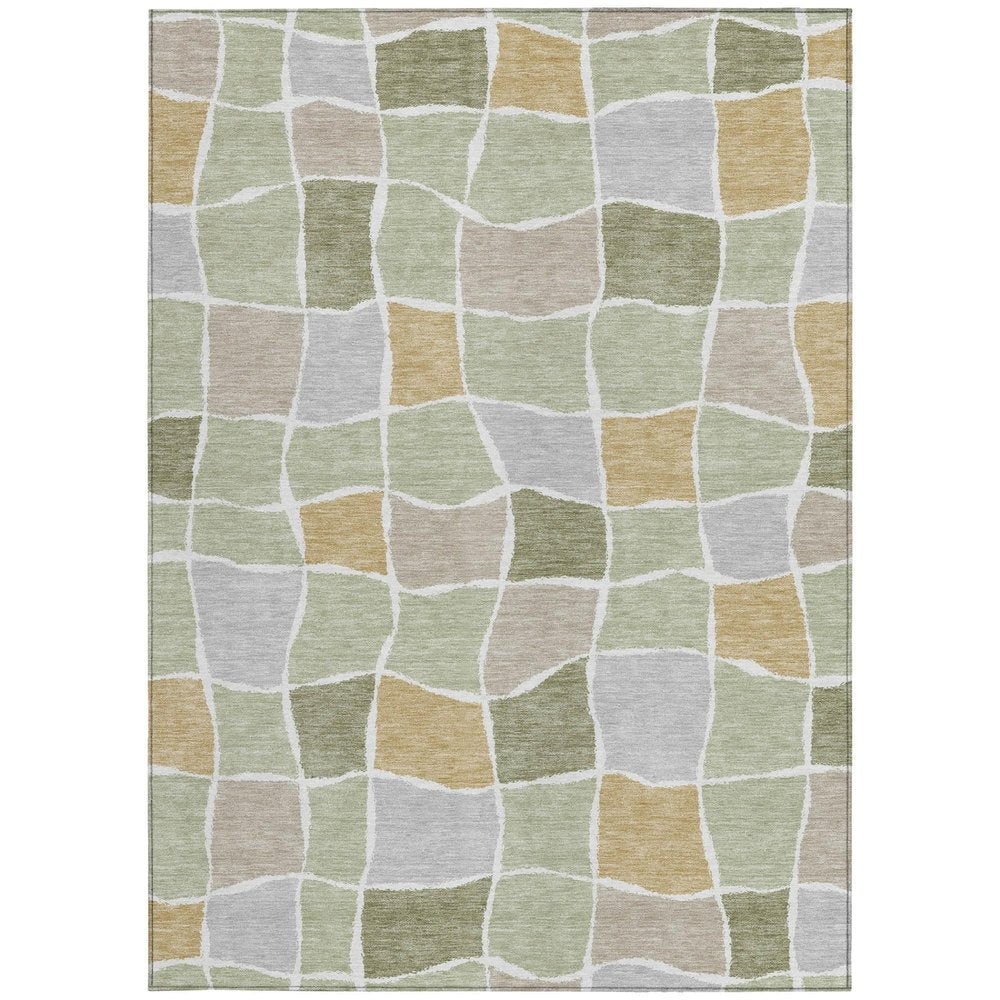 3' X 5' Green And Silver Geometric Washable Indoor Outdoor Area Rug — view 7