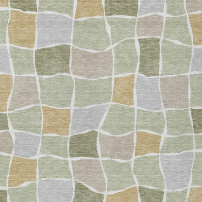 3' X 5' Green And Silver Geometric Washable Indoor Outdoor Area Rug