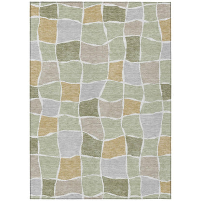 9' X 12' Green And Silver Geometric Washable Indoor Outdoor Area Rug HomeRoots