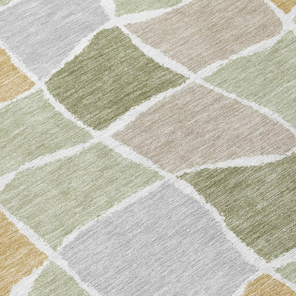 9' X 12' Green And Silver Geometric Washable Indoor Outdoor Area Rug HomeRoots