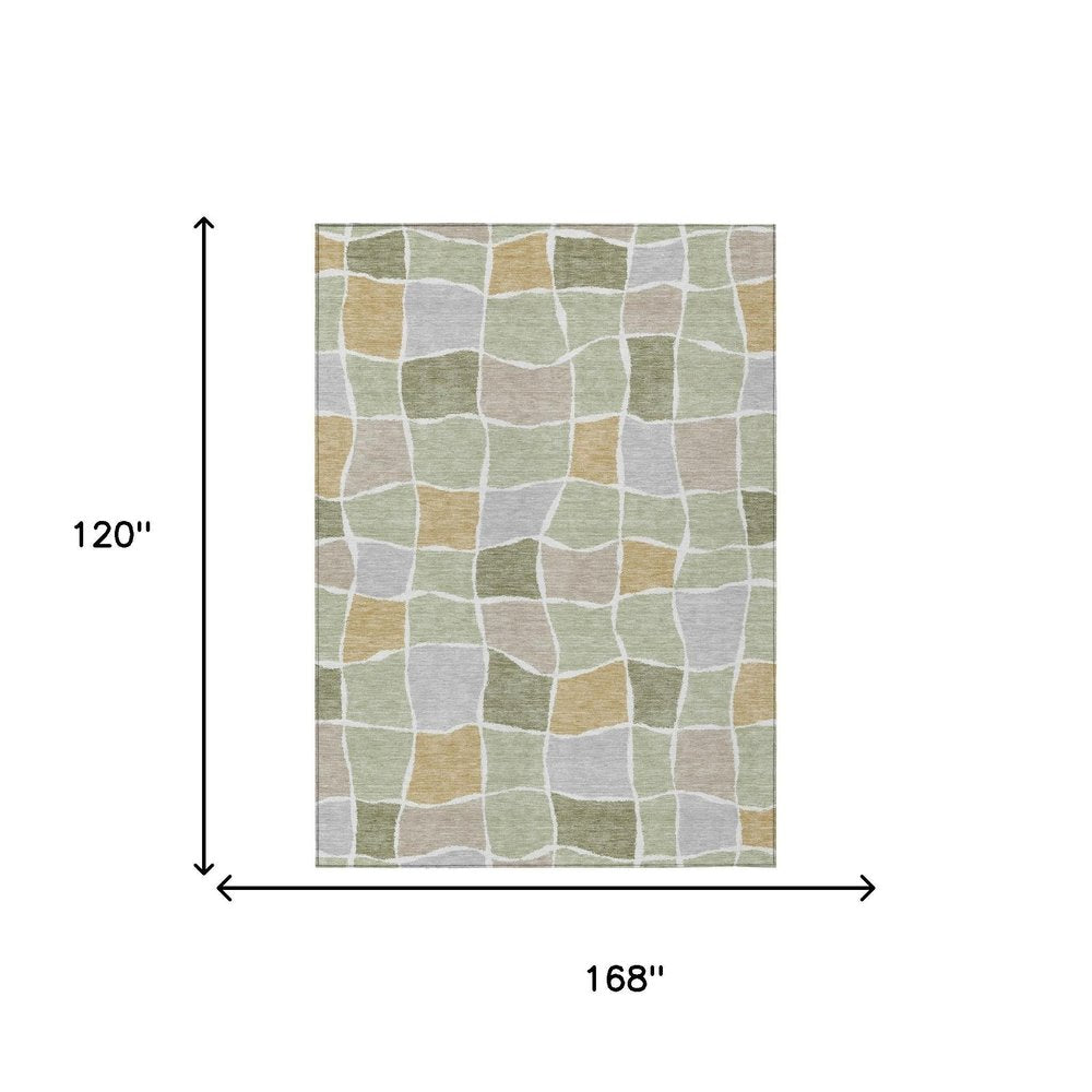 10' X 14' Green And Silver Geometric Washable Indoor Outdoor Area Rug HomeRoots