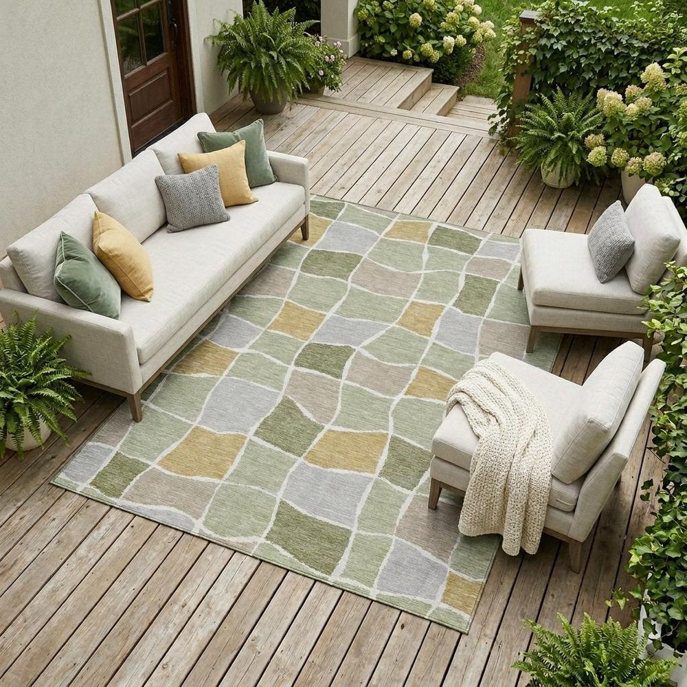 10' X 14' Green And Silver Geometric Washable Indoor Outdoor Area Rug HomeRoots