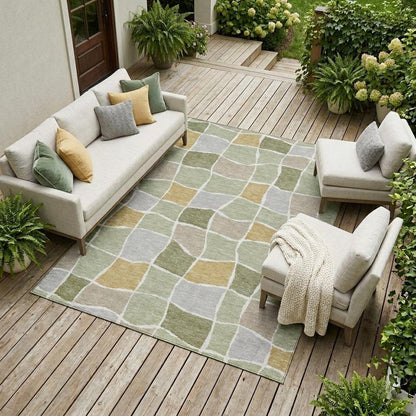 10' X 14' Green And Silver Geometric Washable Indoor Outdoor Area Rug HomeRoots