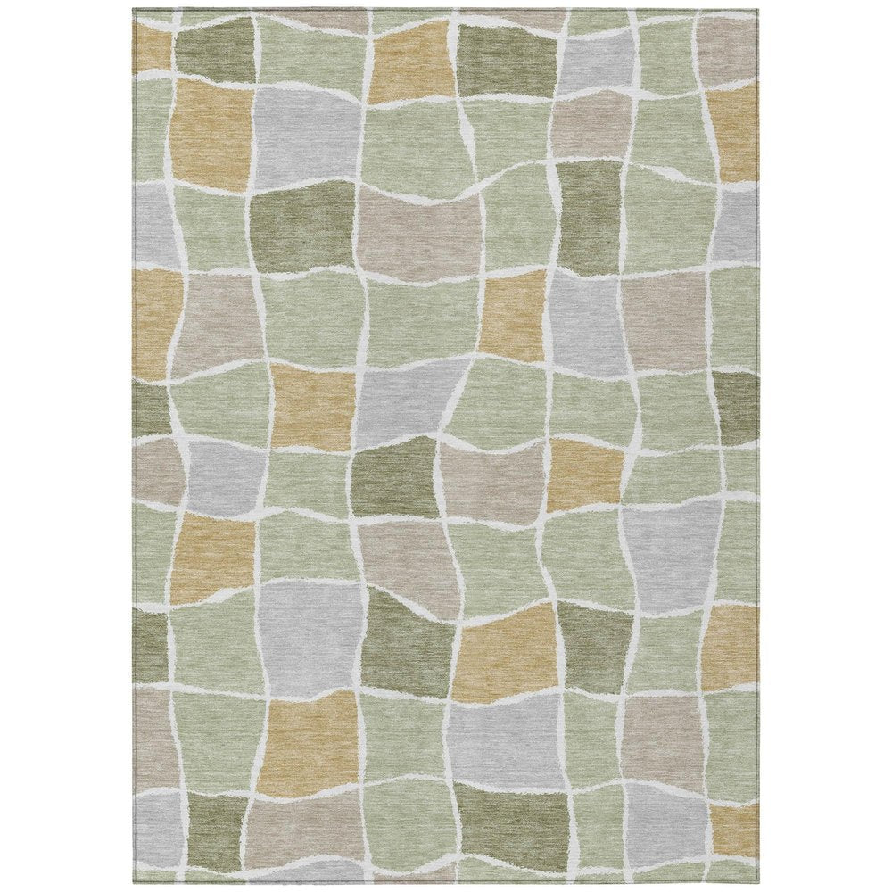 10' X 14' Green And Silver Geometric Washable Indoor Outdoor Area Rug HomeRoots
