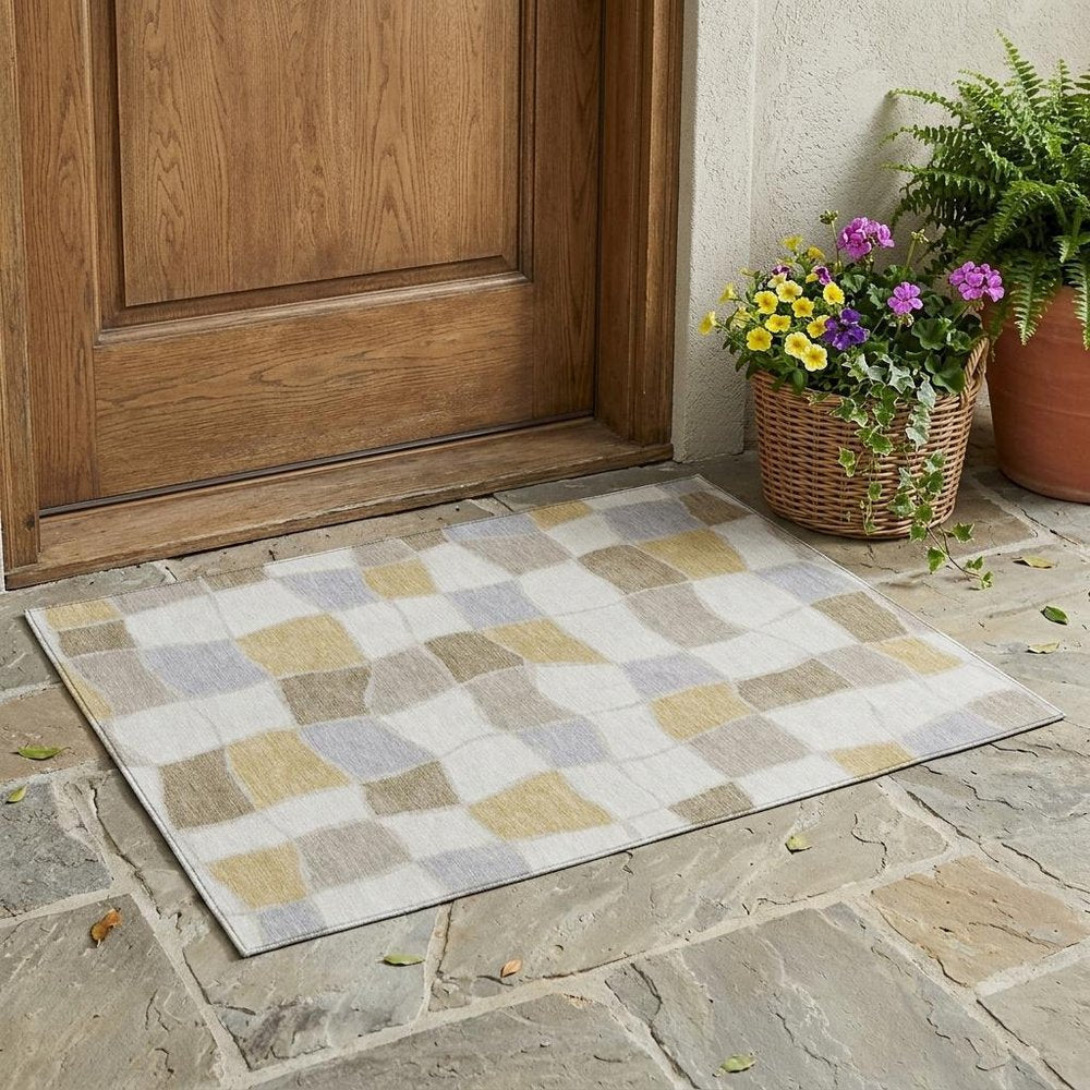 3' X 5' Ivory And Beige Geometric Washable Indoor Outdoor Area Rug HomeRoots