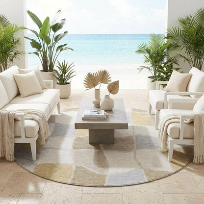 8' Ivory And Beige Round Geometric Washable Indoor Outdoor Area Rug HomeRoots