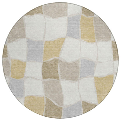 8' Ivory And Beige Round Geometric Washable Indoor Outdoor Area Rug HomeRoots