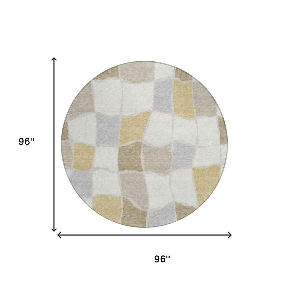 8' Ivory And Beige Round Geometric Washable Indoor Outdoor Area Rug HomeRoots