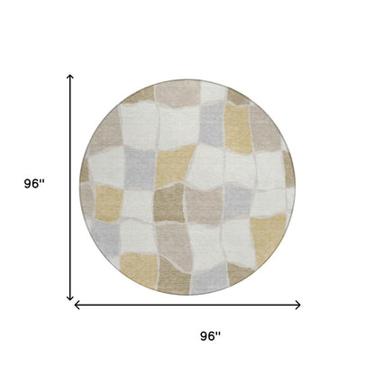 8' Ivory And Beige Round Geometric Washable Indoor Outdoor Area Rug HomeRoots
