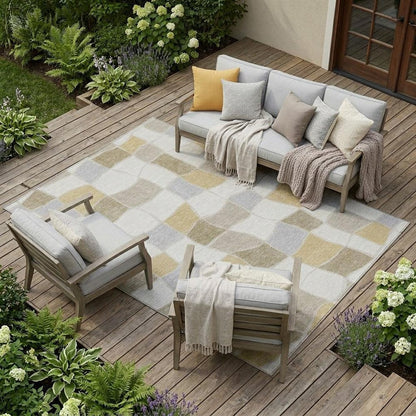8' X 10' Ivory And Beige Geometric Washable Indoor Outdoor Area Rug HomeRoots