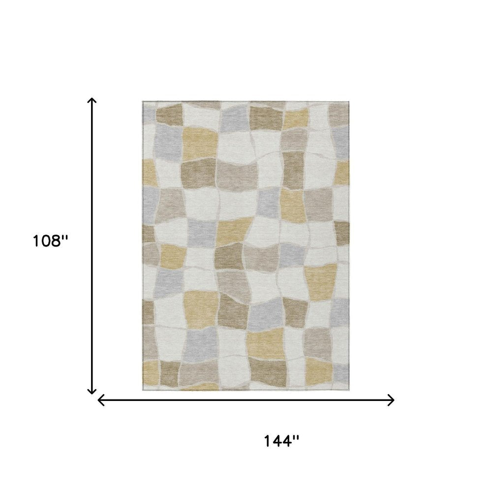 9' X 12' Ivory And Beige Geometric Washable Indoor Outdoor Area Rug HomeRoots