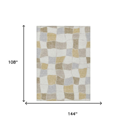9' X 12' Ivory And Beige Geometric Washable Indoor Outdoor Area Rug HomeRoots