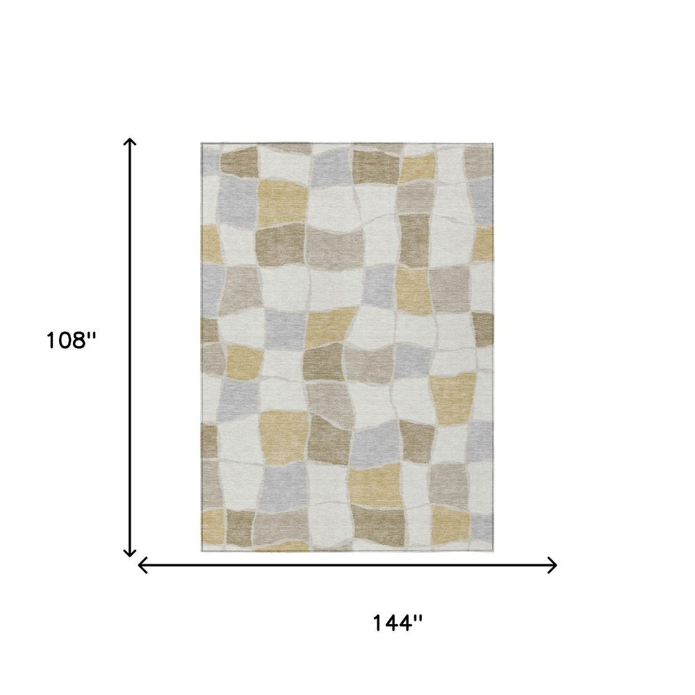 9' X 12' Ivory And Beige Geometric Washable Indoor Outdoor Area Rug HomeRoots