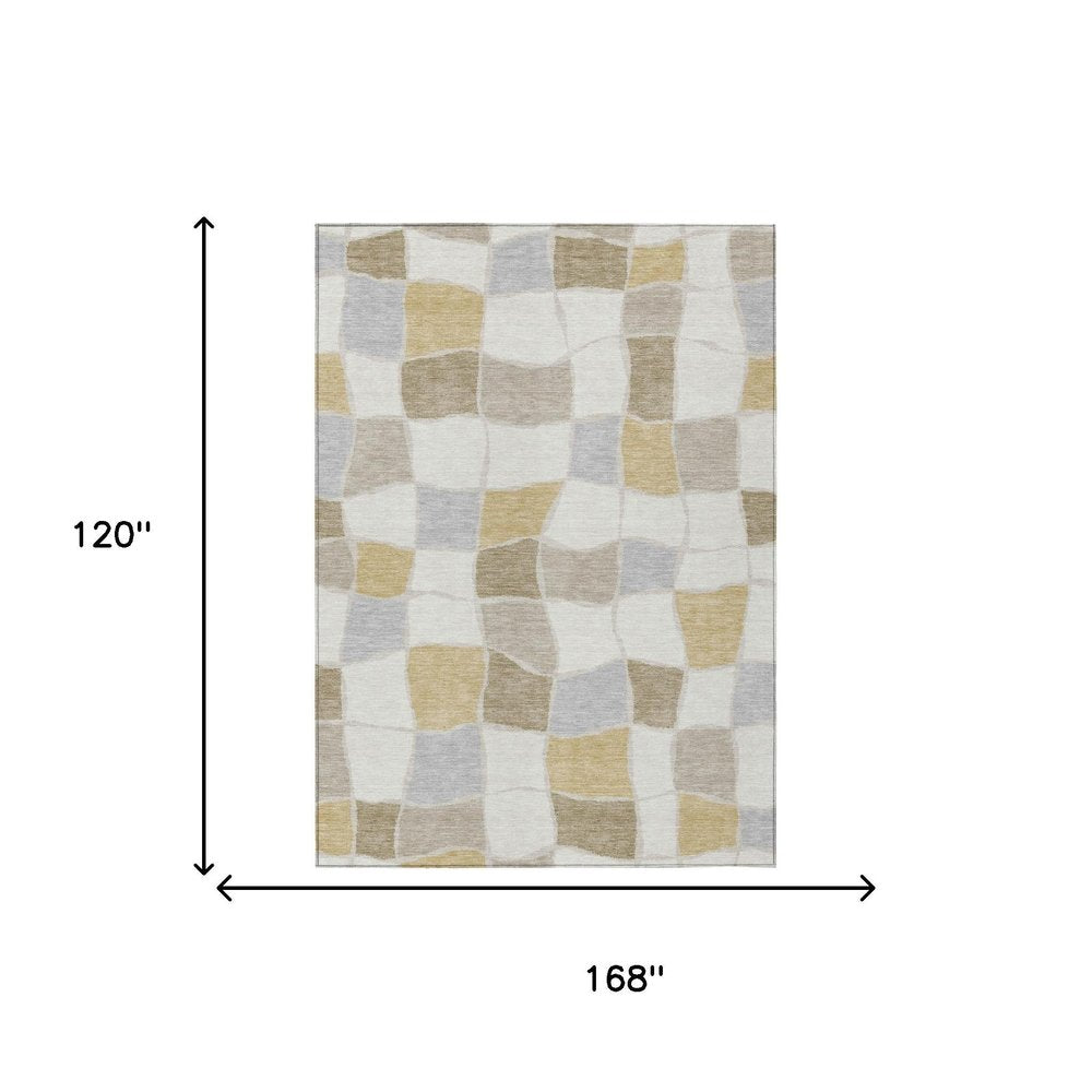10' X 14' Ivory And Beige Geometric Washable Indoor Outdoor Area Rug HomeRoots