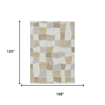 10' X 14' Ivory And Beige Geometric Washable Indoor Outdoor Area Rug HomeRoots
