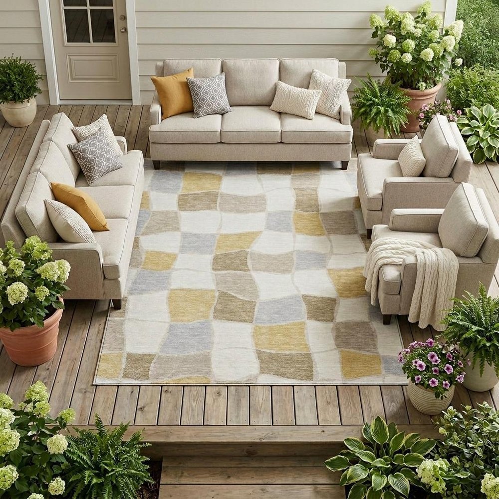 10' X 14' Ivory And Beige Geometric Washable Indoor Outdoor Area Rug HomeRoots