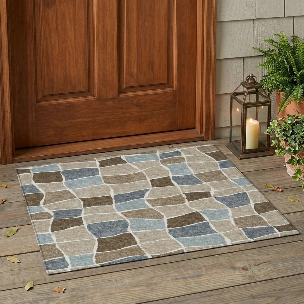 3' X 5' Khaki And Brown Geometric Washable Indoor Outdoor Area Rug HomeRoots