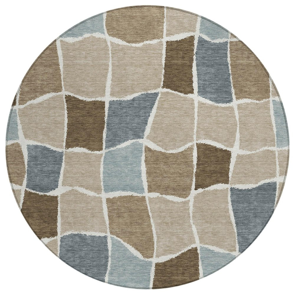 8' Khaki And Brown Round Geometric Washable Indoor Outdoor Area Rug HomeRoots