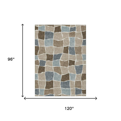 8' X 10' Khaki And Brown Geometric Washable Indoor Outdoor Area Rug HomeRoots