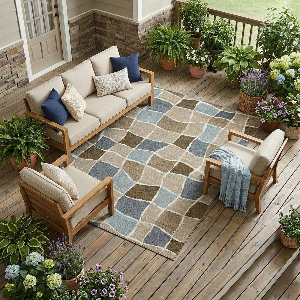 8' X 10' Khaki And Brown Geometric Washable Indoor Outdoor Area Rug HomeRoots