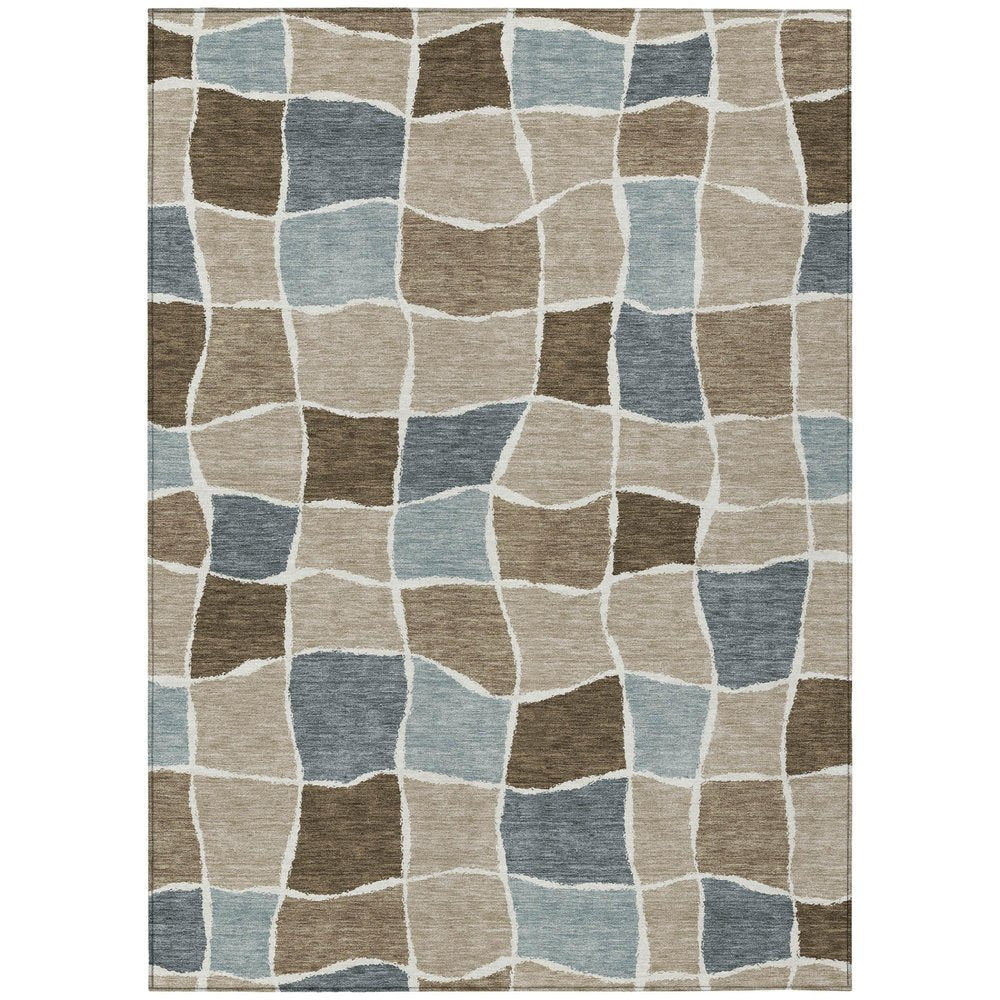 9' X 12' Khaki And Brown Geometric Washable Indoor Outdoor Area Rug HomeRoots