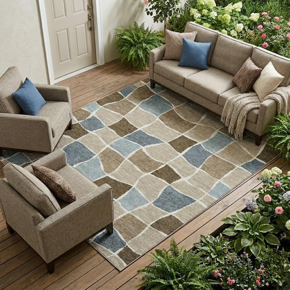 10' X 14' Khaki And Brown Geometric Washable Indoor Outdoor Area Rug HomeRoots