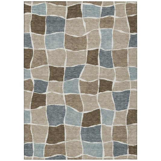 10' X 14' Khaki And Brown Geometric Washable Indoor Outdoor Area Rug HomeRoots