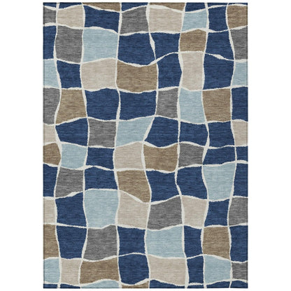 3' X 5' Navy Blue And Blue Geometric Washable Indoor Outdoor Area Rug HomeRoots