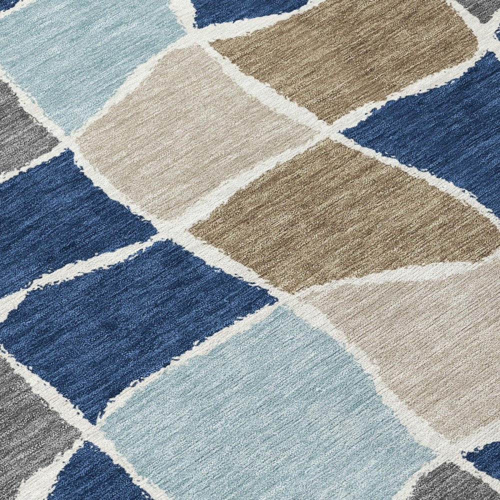 3' X 5' Navy Blue And Blue Geometric Washable Indoor Outdoor Area Rug HomeRoots