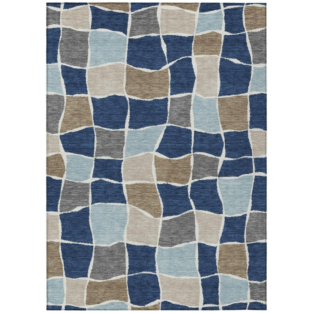 5' X 8' Navy Blue And Blue Geometric Washable Indoor Outdoor Area Rug HomeRoots