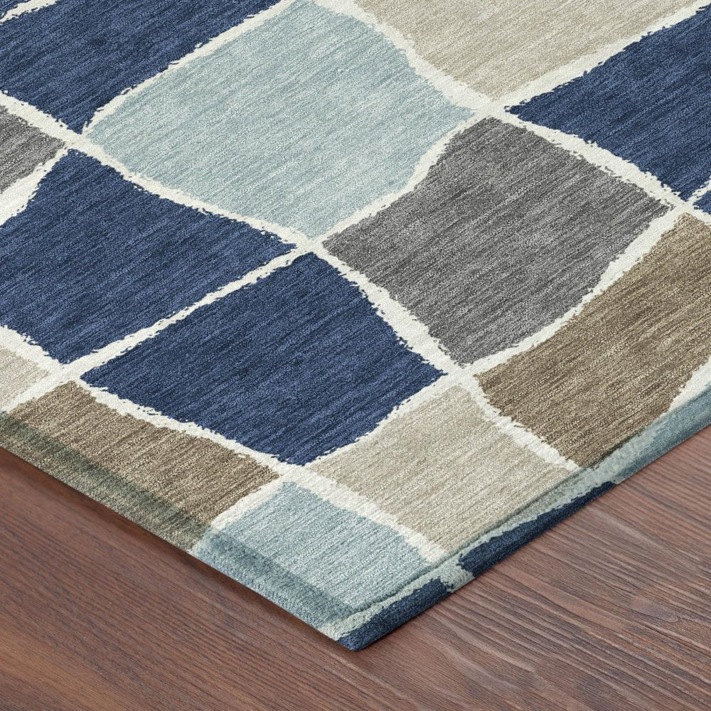 5' X 8' Navy Blue And Blue Geometric Washable Indoor Outdoor Area Rug HomeRoots