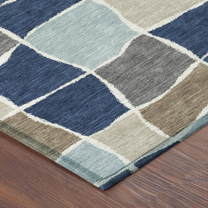 5' X 8' Navy Blue And Blue Geometric Washable Indoor Outdoor Area Rug HomeRoots