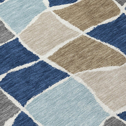 5' X 8' Navy Blue And Blue Geometric Washable Indoor Outdoor Area Rug HomeRoots
